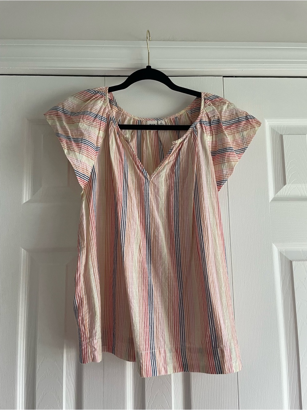 GAP Multicolor Striped V-Neck Flutter Sleeve Top